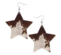 Pendientes de cuero vacuno rojo marrón para mujer, aretes colgantes celestiales, joyería en forma de estrella para una versatilidad, One Size, Cuero