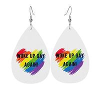 Pendientes de cuero Woke Up Gay Again para mujer, colgante de gota con gancho, regalos para niña adulta
