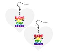 Pendientes de cuero Woke Up Gay Again para mujer, pendientes colgantes, colgante de corazón con gancho, regalos para niña adulta