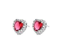 Pendientes de dama de honor, aretes de tuerca para mujer, circonita cúbica blanca, corazón para tía, joyería de cumpleaños, Red, Base chapada en oro blanco, Circonia cúbica