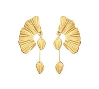 Pendientes de declaración de oro para mujeres, pendientes de gota florales de forma de abanico de hojas gruesos, joyería de moda chapada en oro de 14K