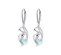 Pendientes de delfín para mujer, plata de ley con cristales azules en forma de corazón, aretes de aro circulares, náuticos, lindos animales, marinero, aretes de gota para orejas sensibles, regalo de