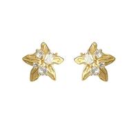 Pendientes de diamantes con incrustaciones de estrellas de mar tridimensionales florecientes de oro, textura retro, pendientes de viento del océano de lujo ligero, mujeres