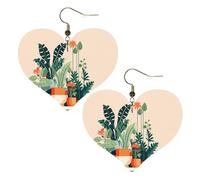 Pendientes de dibujos animados pequeños con estampado de plantas verdes elegantes en forma de corazón, accesorios ligeros para mujer, perfectos para fiestas y día de San Valentín.