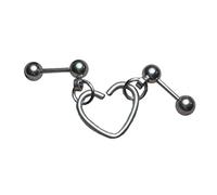 Pendientes de doble piercing con forma de corazón punk, cadena para cartílago, aretes colgantes a la moda para el cuerpo, oreja, joyería, Acero inoxidable, Acero inoxidable.