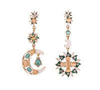 Pendientes de dormir para mujer, aretes exagerados, asimétricos, luna, sol y tachuela, color ópalo largo, talla única, Metal