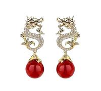 Pendientes de dragón con incrustaciones brillantes, delicados aretes de dragón con adornos elegantes, aretes de gota de moda
