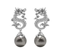 Pendientes de dragón de Año Nuevo chino para mujer, con circonita cúbica con purpurina, aretes de perlas colgantes de dragón brillante, regalos de joyería, expectativa, un sentido ritual de fiesta,