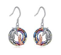 Pendientes de dragón, regalos para niñas y mujeres, plata de ley con cristal y dragón, pendientes colgantes de reina princesa acariciando dragón joyería regalos, Plata de ley, Alto pulido
