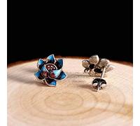 Pendientes de Eardrop Accesorios Estilo Étnico S925 Pendientes de Plata Esterlina Joyería de Mujer 'Old Burned Blue Lotus Stud Pendientes, Plata 925 Pendientes, LJBLEUSK