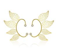 Pendientes de elfo con diseño de hojas doradas, sin perforación, para mujer