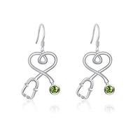 Pendientes de enfermera de plata de ley 925 con forma de anzuelo de estetoscopio y piedra de nacimiento de agosto de peridoto verde Regalo para médicos enfermeras estudiantes de medicina