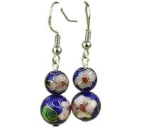 Pendientes de esmalte，Funky Pendientes Pendientes colgantes con cuentas florales cloisonné multicolor, diseños de ganchos de plata 925, joyería tradicional hecha a mano de cobre étnico con esmalte vin
