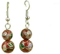 Pendientes de esmalte，Funky Pendientes Pendientes colgantes con cuentas florales cloisonné multicolor, diseños de ganchos de plata 925, joyería tradicional hecha a mano de cobre étnico con esmalte vin