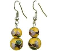 Pendientes de esmalte，Funky Pendientes Pendientes colgantes con cuentas florales cloisonné multicolor, diseños de ganchos de plata 925, joyería tradicional hecha a mano de cobre étnico con esmalte vin
