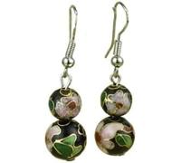 Pendientes de esmalte，Funky Pendientes Pendientes colgantes con cuentas florales cloisonné multicolor, diseños de ganchos de plata 925, joyería tradicional hecha a mano de cobre étnico con esmalte vin