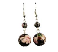 Pendientes de esmalte，Funky Pendientes Pendientes colgantes con cuentas grandes de oro rojo blanco negro, pendientes de moda for mujer con esmalte cloisonné artesanal tradicional de China, accesorios