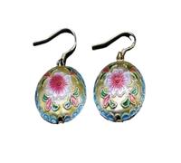 Pendientes de esmalte，Funky Pendientes Pendientes de flores redondas Cloisonne pulidos, pendientes esmaltados for mujer, accesorios de gancho de plata 925, joyería colgante for oreja