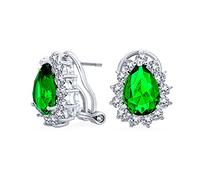 Pendientes de Estilo Clásico Vintage para Fiesta de Boda con Cóctel, 2.5CT Esmeralda Verde Simulada AAA CZ Halo en Forma de Pera con Cierre Omega para Mujer, Chapado en Plata.