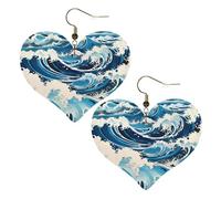 Pendientes de estilo Ukiyo-e con estampado de ondas elegantes en forma de corazón, accesorios ligeros para mujer, perfectos para fiestas y día de San Valentín.