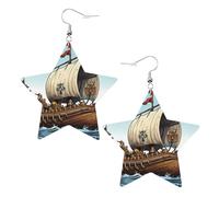 Pendientes de estrella con diseño de barco vikingo vikingo, 2 piezas, elegantes y hermosos, ligeros, colgantes para mujeres y niñas, talla única, Cuero