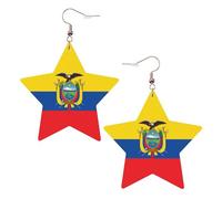 Pendientes de estrella de cuero blanco de moda para mujer, joyería colgante con estampado de bandera de Ecuador, colgantes de aro ligeros y de moda, talla única, Cuero