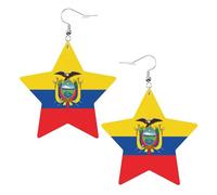 Pendientes de estrella de cuero blanco de moda para mujer, joyería colgante con estampado de bandera de Ecuador, colgantes de aro ligeros y de moda, talla única, Cuero