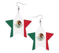 Pendientes de estrella de cuero blanco de moda para mujer, joyería colgante con estampado de bandera de México, colgantes de aro ligeros y de moda, One Size, Cuero, Sin piedra preciosa
