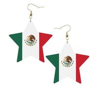 Pendientes de estrella de cuero blanco de moda para mujer, joyería colgante con estampado de bandera de México, colgantes de aro ligeros y de moda, One Size, Cuero, Sin piedra preciosa