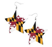 Pendientes de estrella de cuero blanco de moda para mujer, joyería colgante con estampado de bandera de Maryland, recuerdos de fiesta, colgantes de aro simples, One Size, Cuero, Sin piedra preciosa