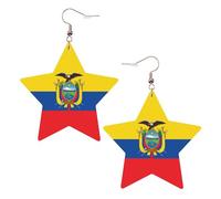 Pendientes de estrella de cuero blanco de moda para mujer, joyería colgante con estampado de bandera de Ecuador, accesorio de moda ligero, talla única, Cuero