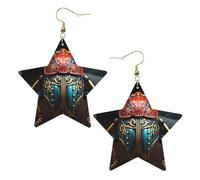 Pendientes de estrella de cuero blanco de moda para mujer, joyería colgante con estampado de escarabajo colorido, colgantes de aro ligeros de moda, One Size, Cuero, Sin piedra preciosa