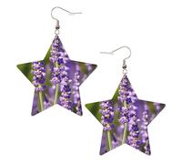 Pendientes de estrella de cuero blanco de moda para mujer, joyería colgante ligera con estampado de flores de lavanda, recuerdos de fiesta y decoraciones, talla única, Cuero
