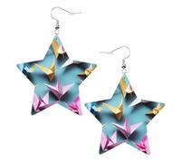 Pendientes de estrella de cuero blanco de moda para mujer, ligeros con estampado de grúas de papel de origami, joyas colgantes, recuerdos de fiesta y decoraciones, talla única, Cuero