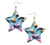 Pendientes de estrella de cuero blanco de moda para mujer, ligeros con estampado de grúas de papel de origami, joyas colgantes, recuerdos de fiesta y decoraciones, talla única, Cuero