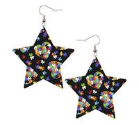 Pendientes de estrella de cuero blanco de moda para mujer, piezas de rompecabezas de concienciación sobre el autismo, joyas colgantes con estampado de corazón, recuerdos de fiesta, colgantes de aro