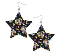 Pendientes de estrella de cuero blanco de moda para mujer, piezas de rompecabezas de concienciación sobre el autismo, joyas colgantes con estampado de corazón, recuerdos de fiesta, colgantes de aro