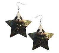 Pendientes de estrella de cuero blanco para mujer, bonitos colgantes con estampado de plantas de panda, colgantes de aro ligeros y de moda, talla única, Cuero, Sin piedra preciosa