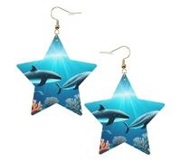 Pendientes de estrella de cuero blanco para mujer, diseño de ballenas bajo el mar, regalos de fiesta, colgantes de aro simples, One Size, Cuero, Sin piedra preciosa