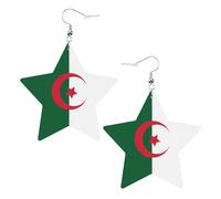 Pendientes de estrella de cuero blanco para mujer, diseño de bandera de Argelia, regalos de fiesta, colgantes de aro simples, One Size, Cuero, Sin piedra preciosa