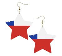 Pendientes de estrella de cuero blanco para mujer, diseño de bandera de Chile, colgantes de aro ligeros y modernos, talla única, Cuero