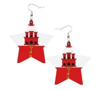 Pendientes de estrella de cuero blanco para mujer, diseño de bandera de Gibraltar, joyería colgante, recuerdos de fiesta, colgantes de aro simples, One Size, Cuero, Sin piedra preciosa