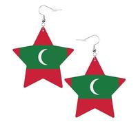 Pendientes de estrella de cuero blanco para mujer, diseño de bandera de Maldivas, regalos de fiesta, colgantes de aro simples, One Size, Cuero, Sin piedra preciosa