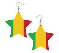 Pendientes de estrella de cuero blanco para mujer, diseño de bandera de Malí, regalos de fiesta, colgantes de aro simples, talla única, Cuero, Sin piedra preciosa