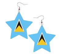 Pendientes de estrella de cuero blanco para mujer, diseño de bandera de Santa Lucía, accesorio de moda ligero, talla única, Cuero