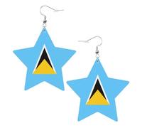 Pendientes de estrella de cuero blanco para mujer, diseño de bandera de Santa Lucía, accesorio de moda ligero, talla única, Cuero