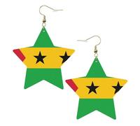 Pendientes de estrella de cuero blanco para mujer, diseño de bandera de Santo Tomé y Príncipe, colgantes de aro ligeros y modernos, One Size, Cuero, Sin piedra preciosa