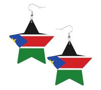 Pendientes de estrella de cuero blanco para mujer, diseño de bandera de Sudán del Sur, joyería colgante, recuerdos de fiesta, colgantes de aro simples, One Size, Cuero, Sin piedra preciosa