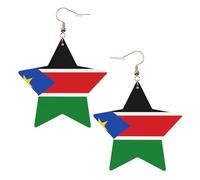 Pendientes de estrella de cuero blanco para mujer, diseño de bandera de Sudán del Sur, joyería colgante, recuerdos de fiesta, colgantes de aro simples, One Size, Cuero, Sin piedra preciosa