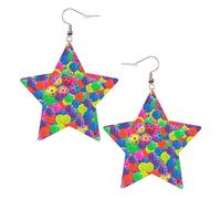 Pendientes de estrella de cuero blanco para mujer, diseño de bolas de pickleball, con estampado de colores, joyería colgante, colgantes de aro ligeros y de moda, One Size, Cuero, Sin piedra preciosa